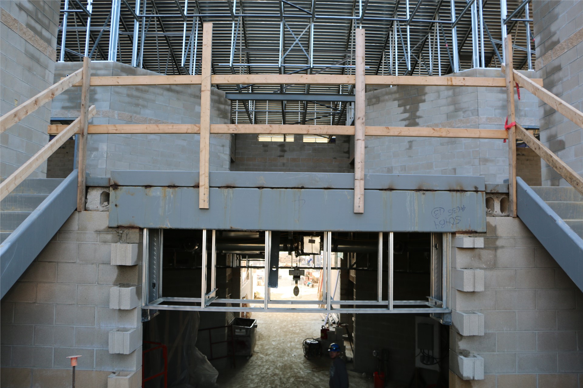 View of first and second floors from the midpoint landing in the academic wing