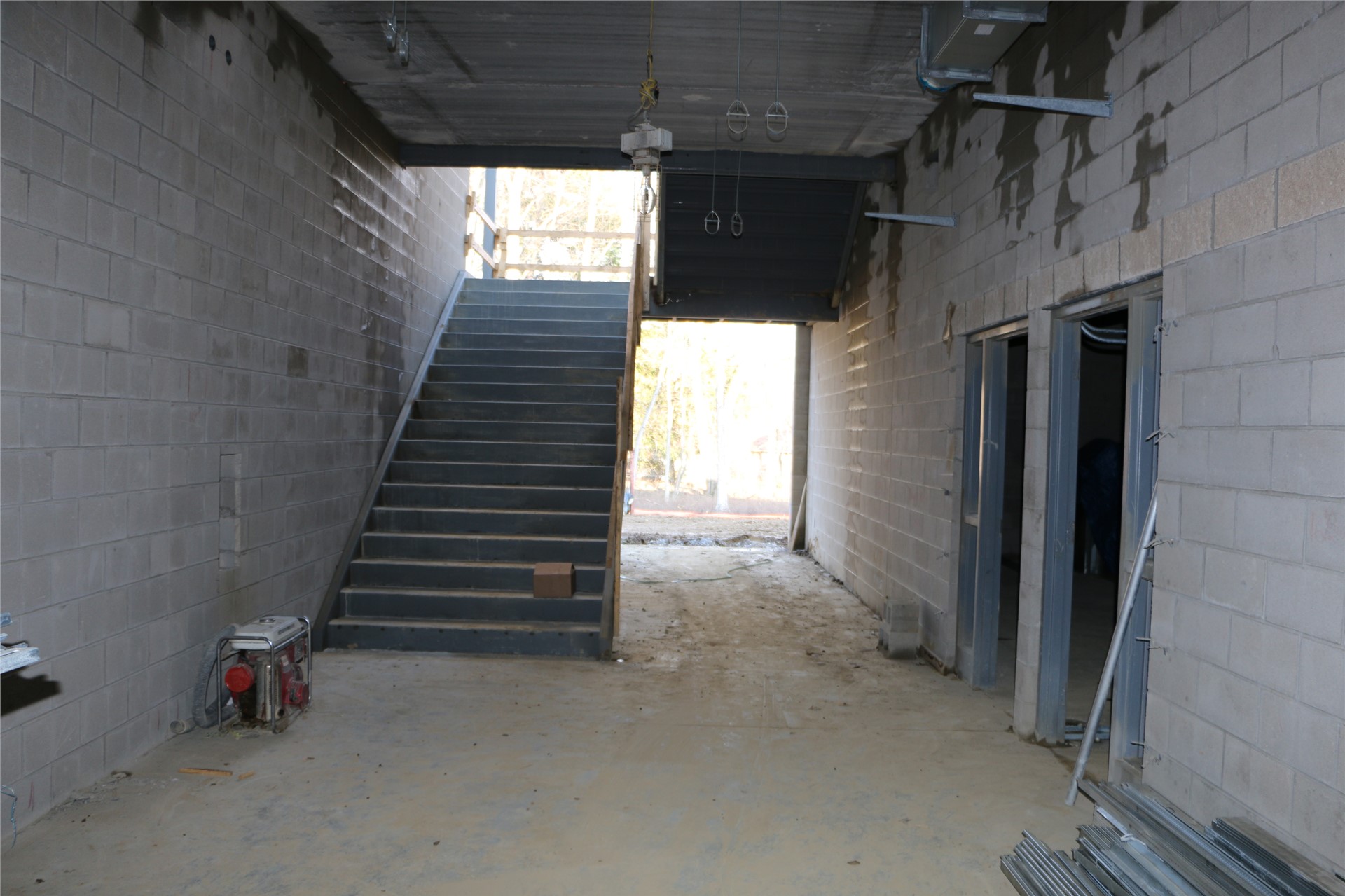 Stair case leading to second floor at the end of the east side of the academic wing