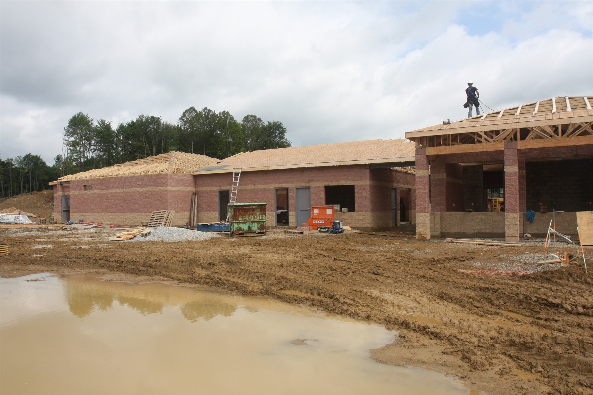 Locker room and restrooms on home side of stadium building (from inside stadium)