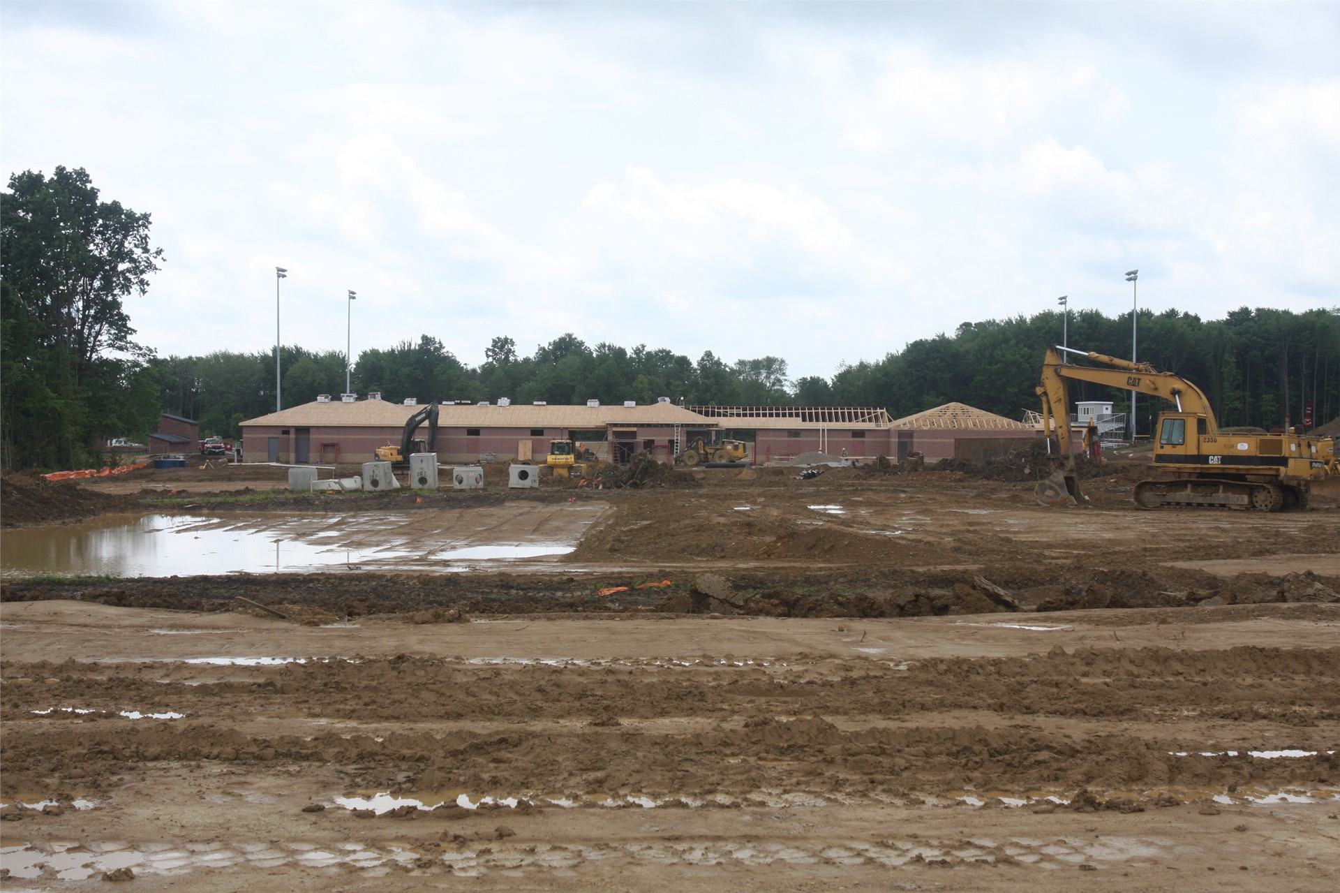 View of stadium from the main entrance of the high school (pad for parking lot is taking shape)