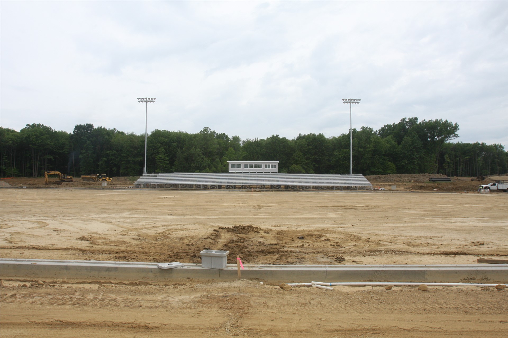 View of home stands and field from 50 yard line at visitor stands