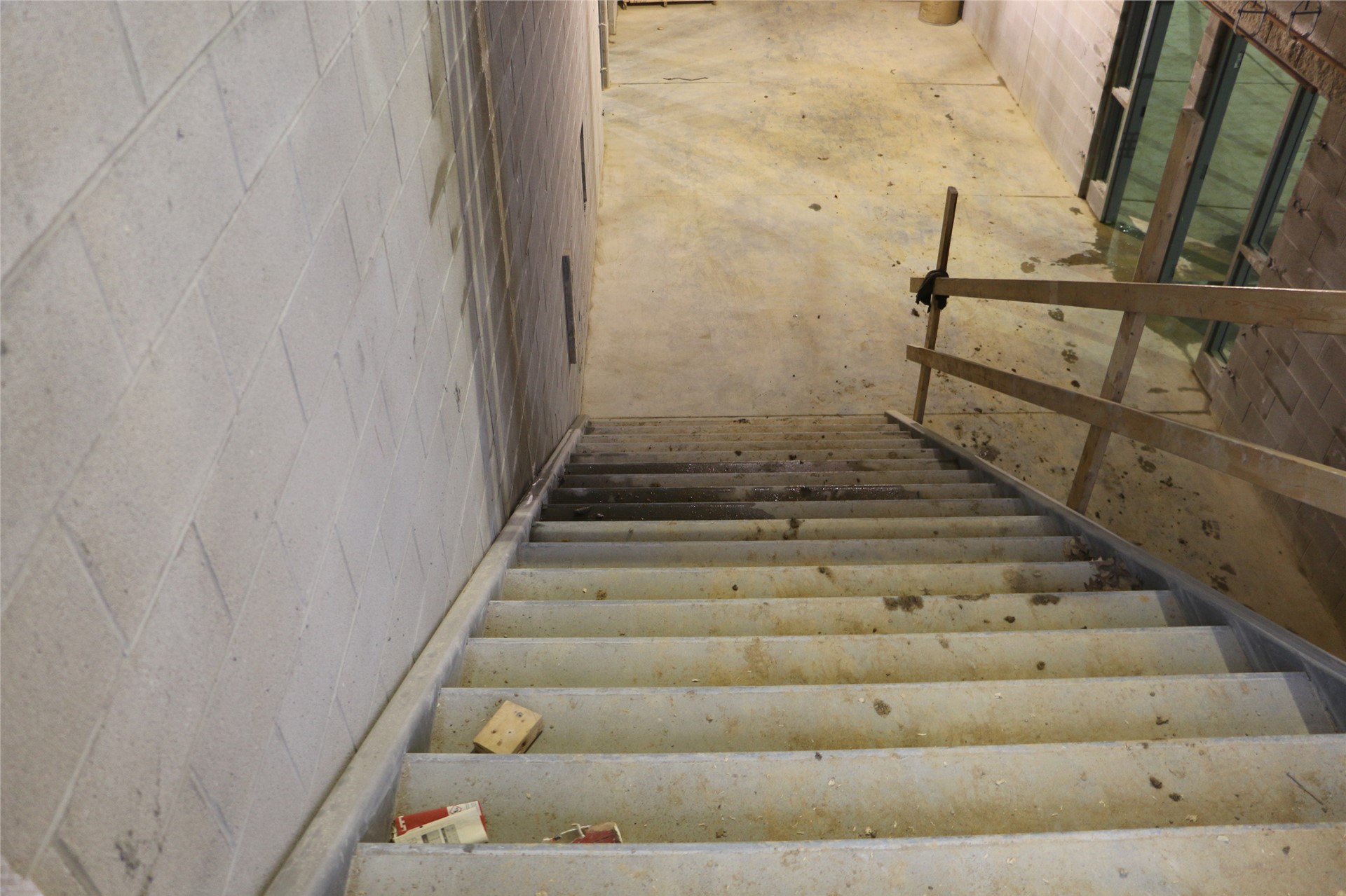 The stairs are wide to accommodate current building codes and flow