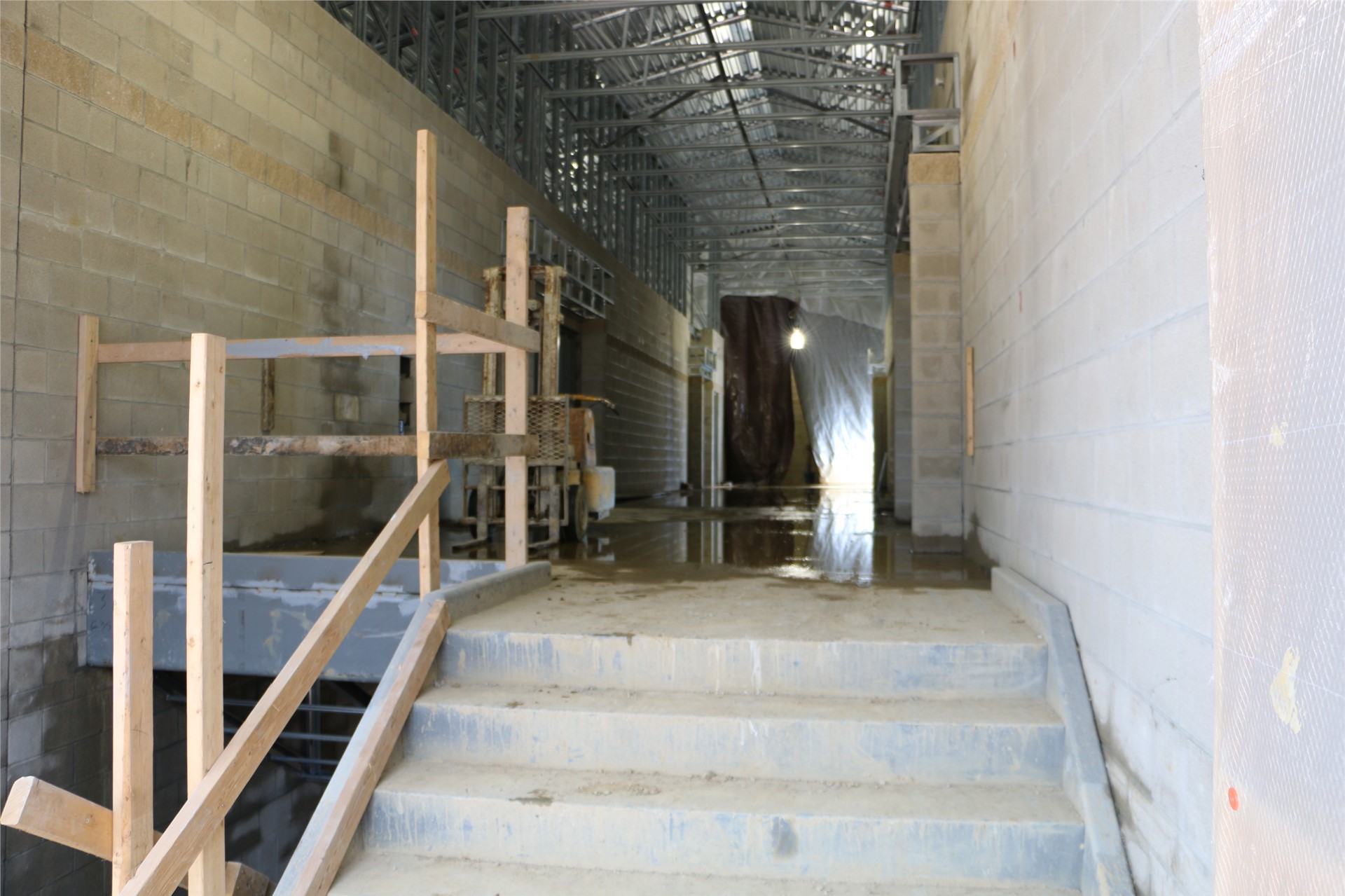 View of mathematics corridor from midpoint landing on stairwell