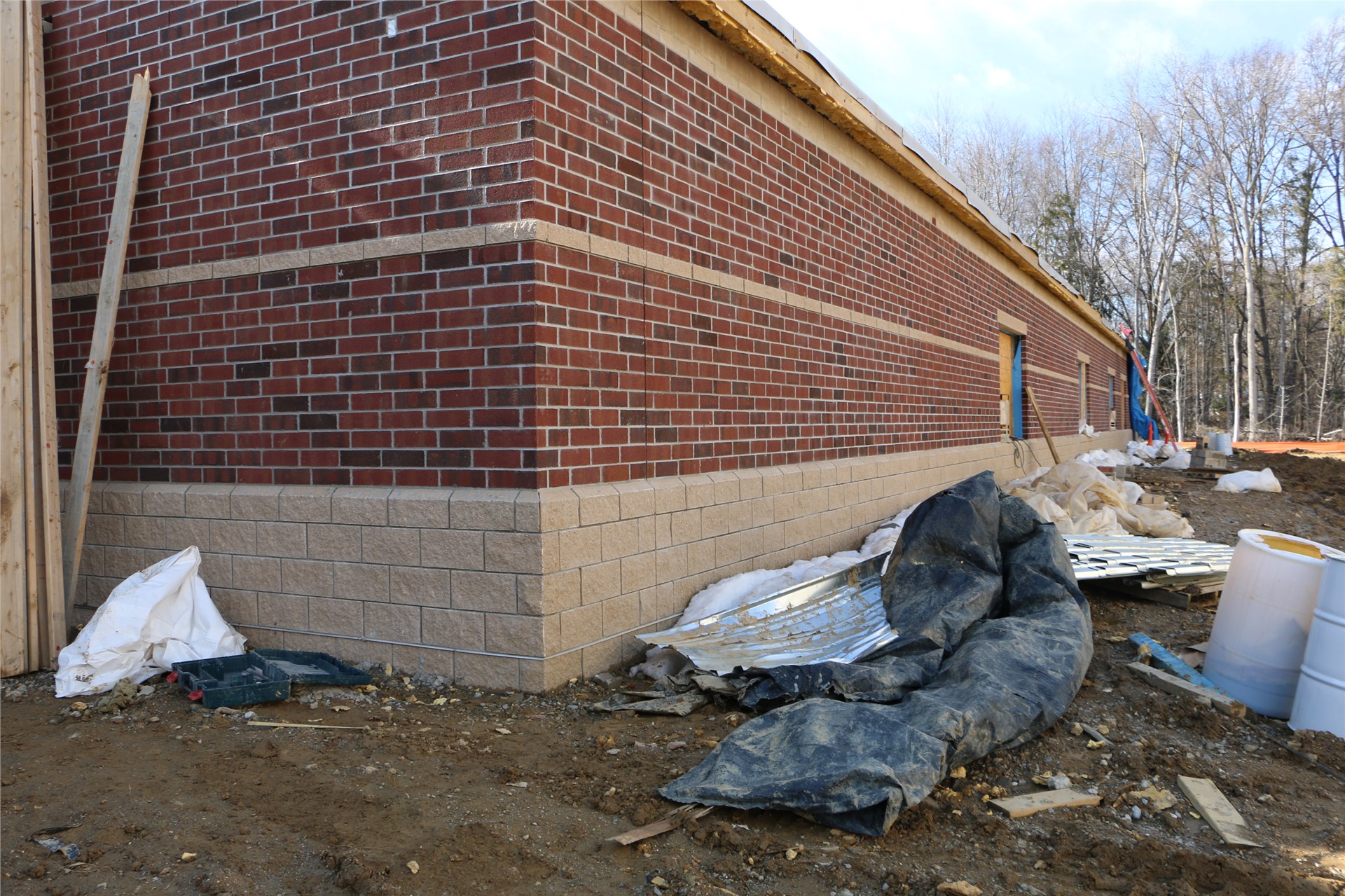 Exterior brick in place on the north side of the athletics wing
