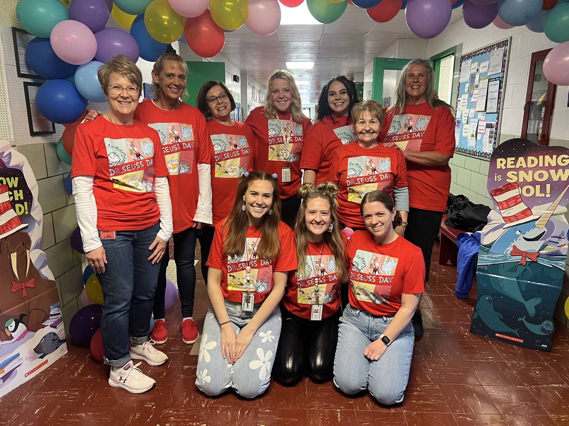Preschool Staff celebrating Dr. Seuss Day
